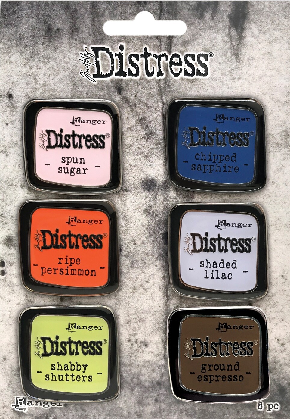 Tim Holtz Distress Enamel Collector Pin Set 6/Pkg-Set 6
