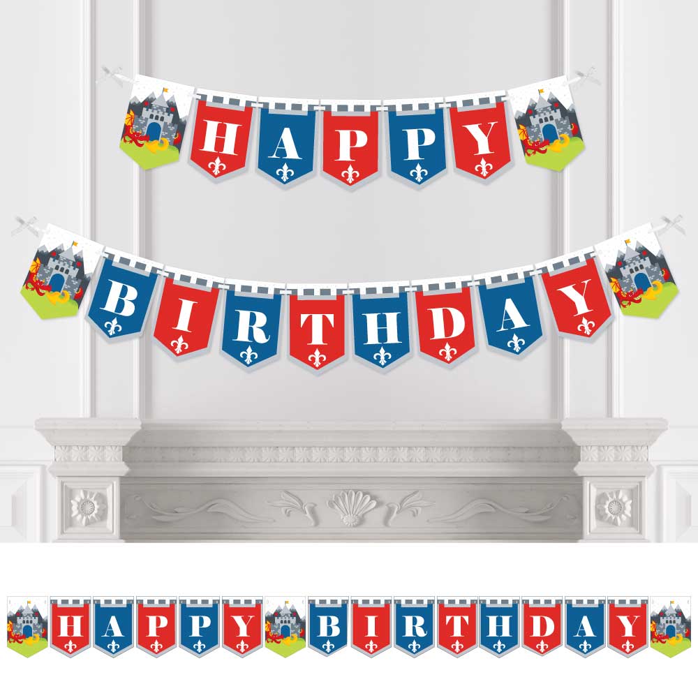 Big Dot of Happiness Calling All Knights and Dragons - Medieval Birthday Party Bunting Banner - Birthday Party Decorations - Happy Birthday