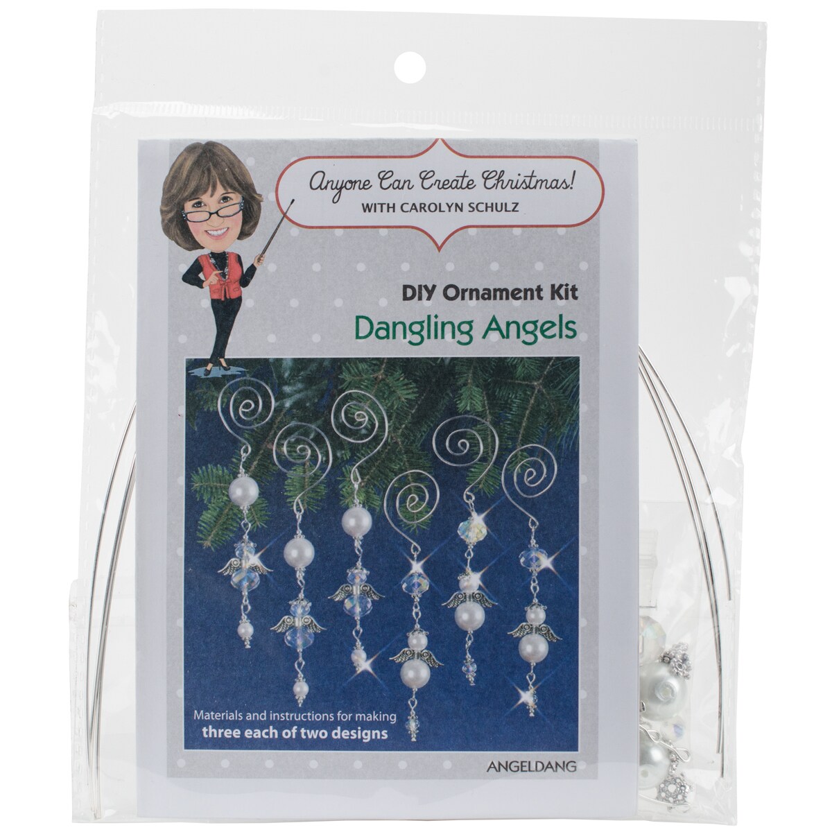 Solid Oak Nostalgic Christmas Beaded Crystal Ornament Kit-Dangling Angels Makes 6
