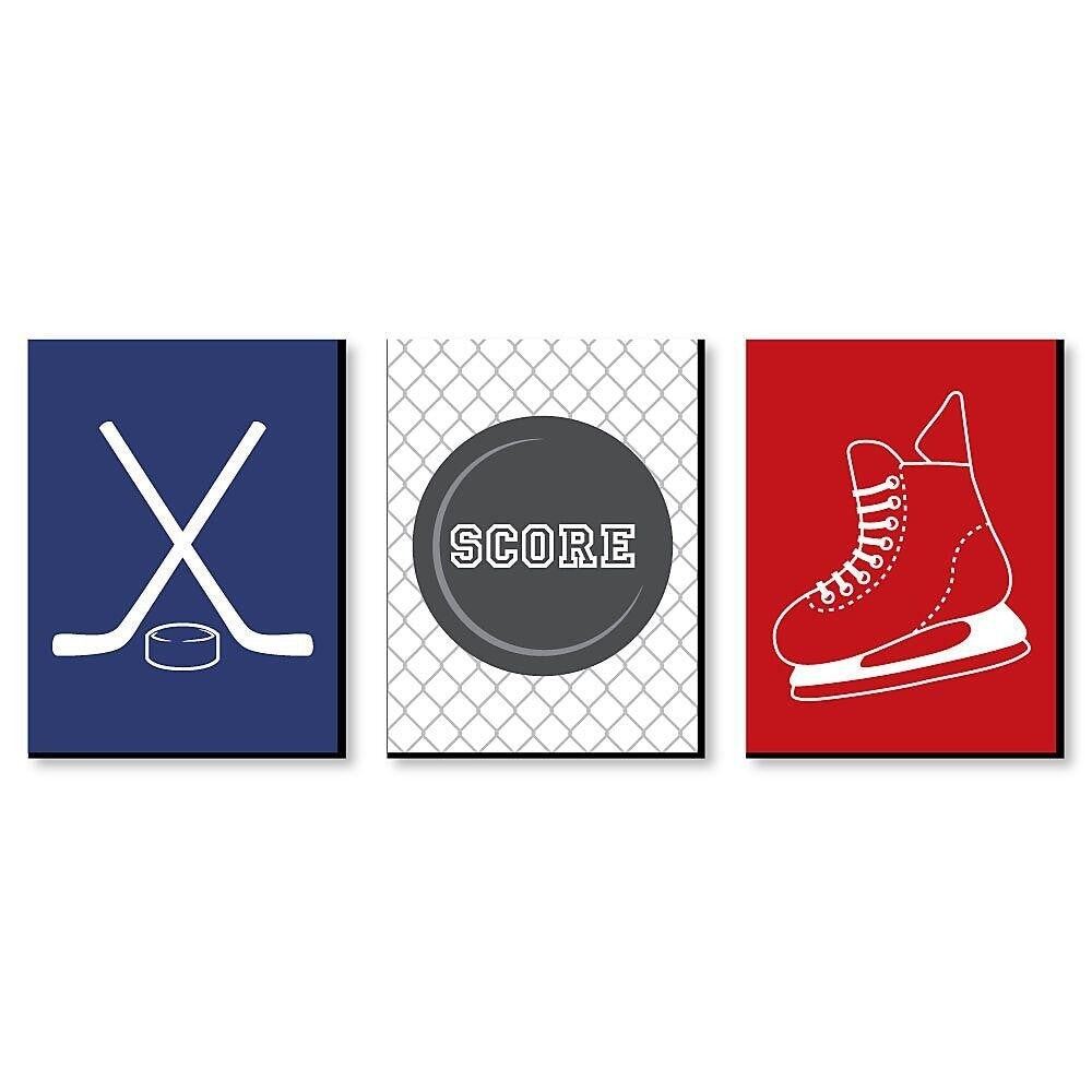 Big Dot of Happiness Shoots and Scores - Hockey - Sports Themed Nursery Wall Art, Kids Room Decor &#x26; Game Room Decor - 7.5 x 10 inches -Set of 3 Prints
