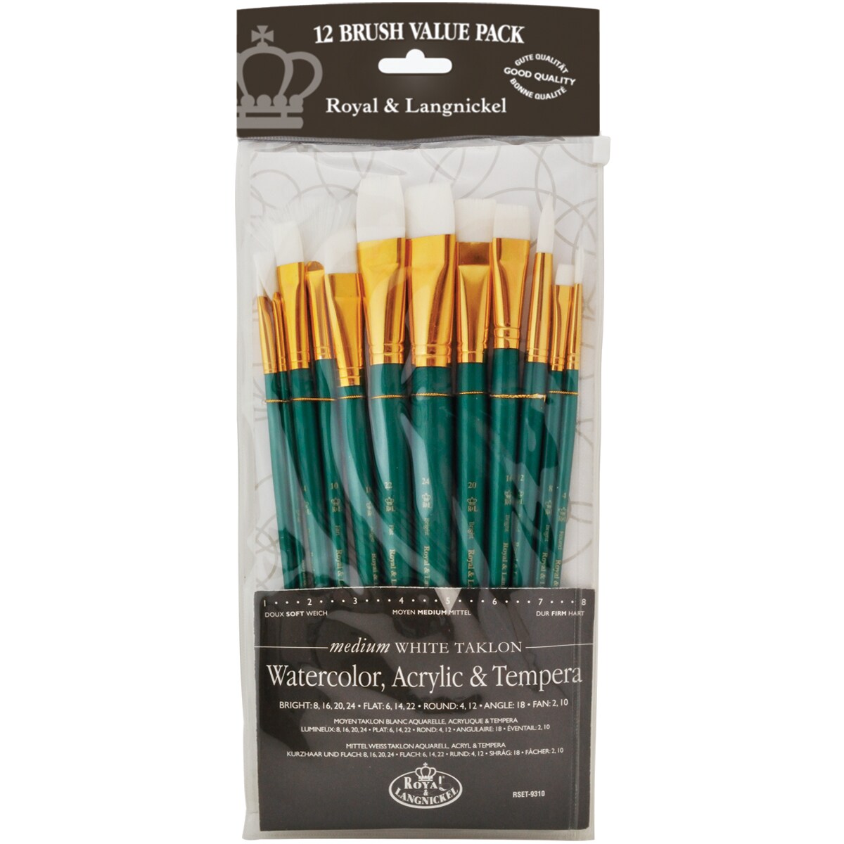 Royal&Langnickel(R) White Taklon LongHandle Value Brush Pack-Medium, 12/Pkg