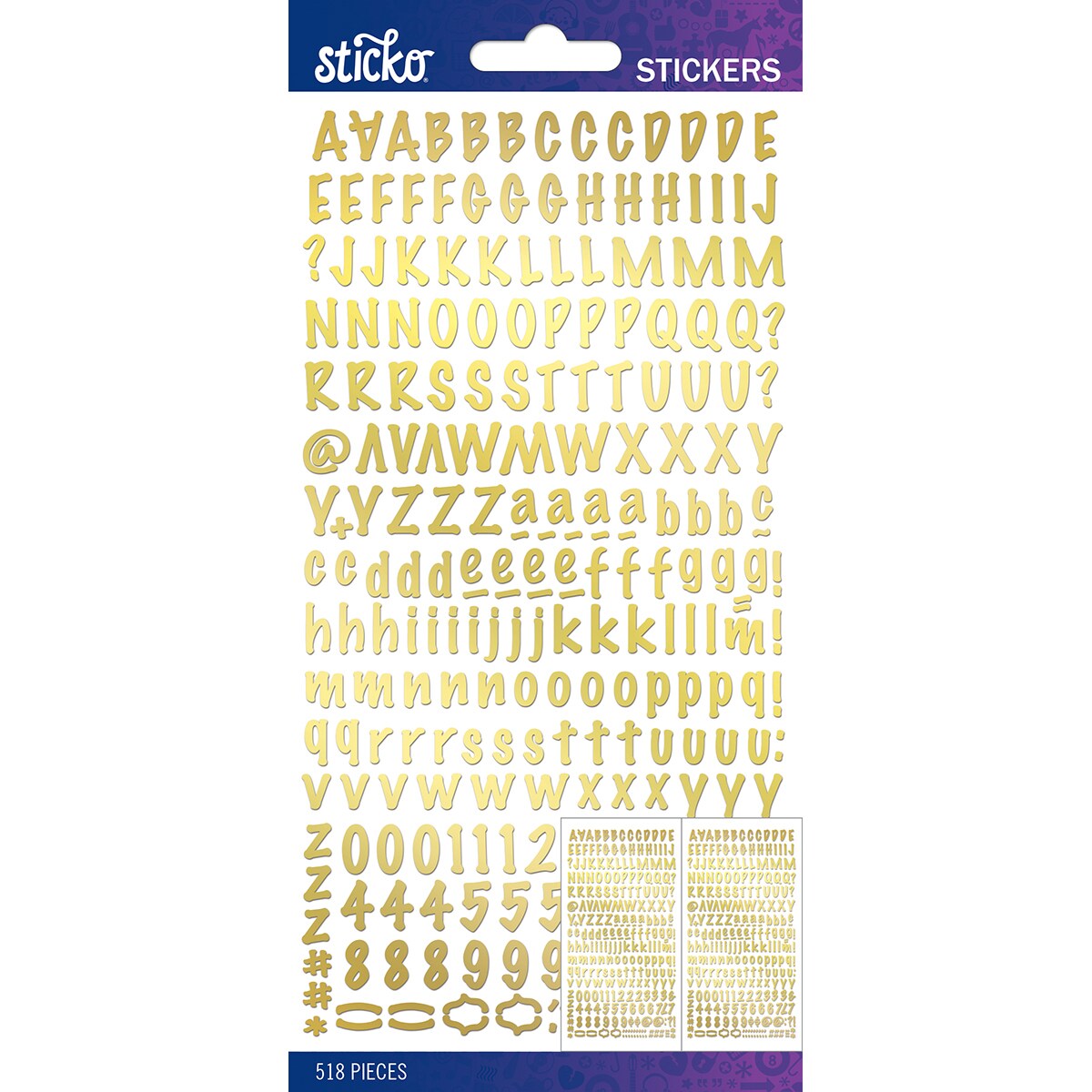 Sticko Alphabet Stickers - Marker Small, Gold Foil, 518pcs