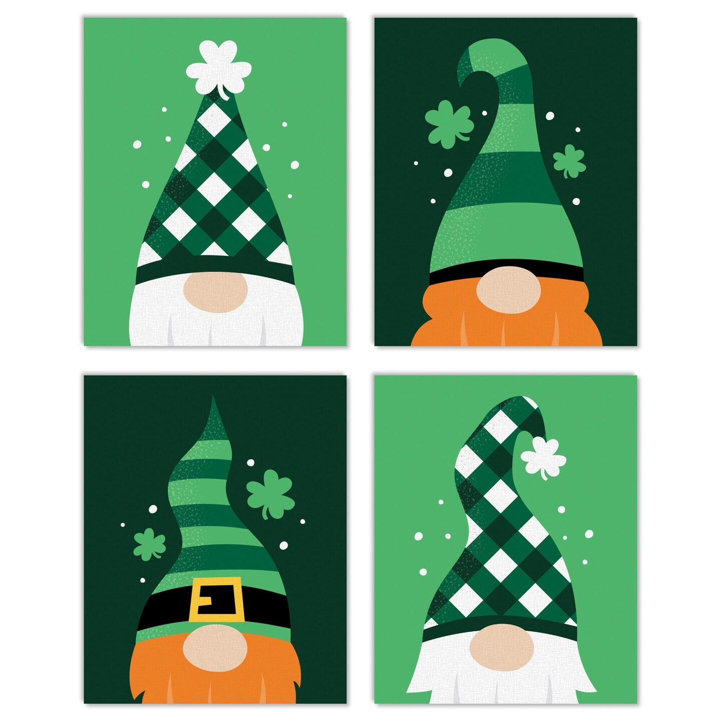 Big Dot of Happiness Irish Gnomes - Unframed St. Patrick&#x27;s Day Linen Paper Wall Art - Set of 4 - Artisms - 8 x 10 inches