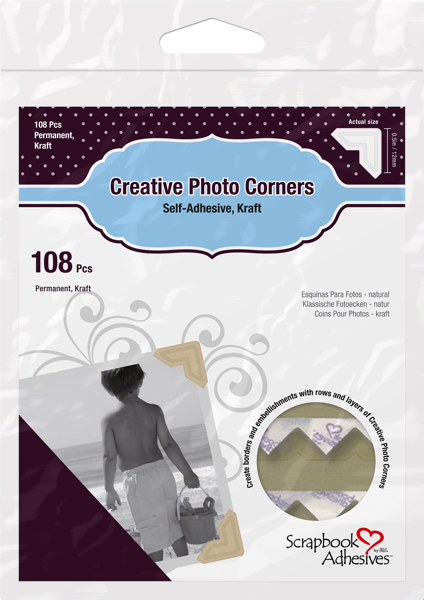 Scrapbook Adhesives Paper Photo Corners Self-Adhesive 108/PK Kraft