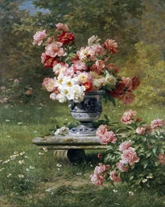 Peonies In An Urn In a Garden Poster Print by  Louis Marie Lemaire - Item # VARPDX265108