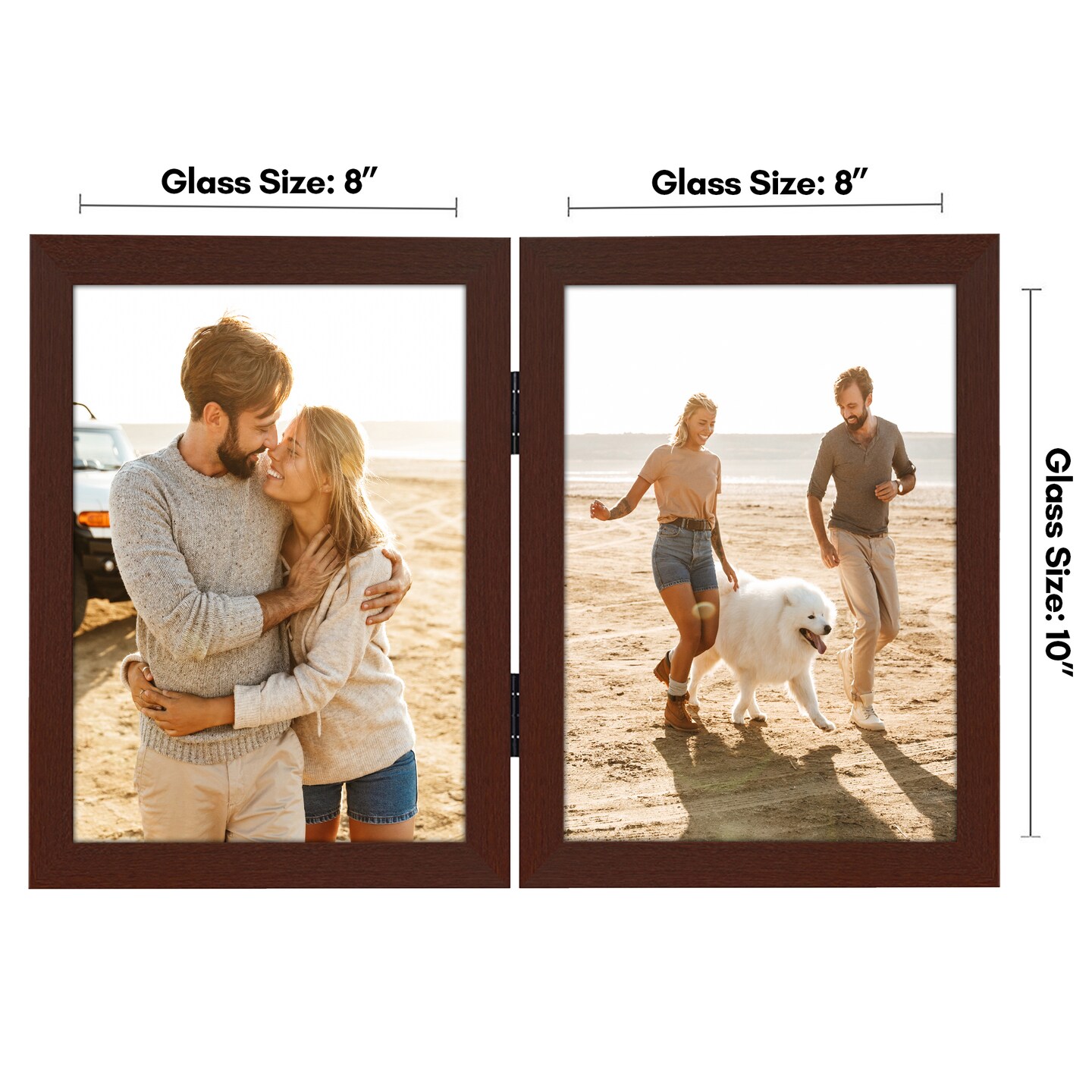 Americanflat Tri-Folding Picture Frame - Displays Two Photos at Once - Double Hinged Picture Frame - Shatter Resistant Glass - Tabletop Display Picture Frame - Black