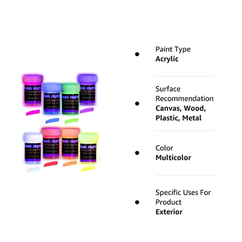 8 Pieces 2-IN-1 Glow In The Dark Acrylic Paint Set Glows in the Dark &#x26; under UV Blacklight - Set of 8 Self-Luminous Neon Paints for Halloween - German Premium Quality - 8 x 20 ml /