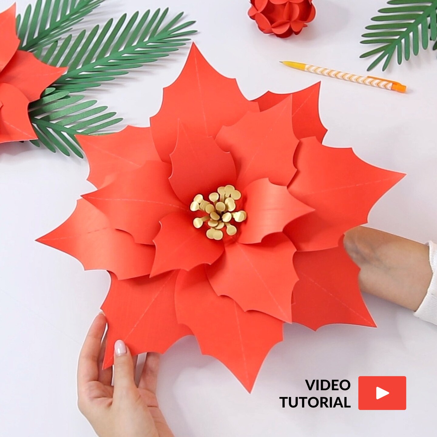 Large Poinsettia Paper Flower Template (SVG, PDF), Christmas Flower ...