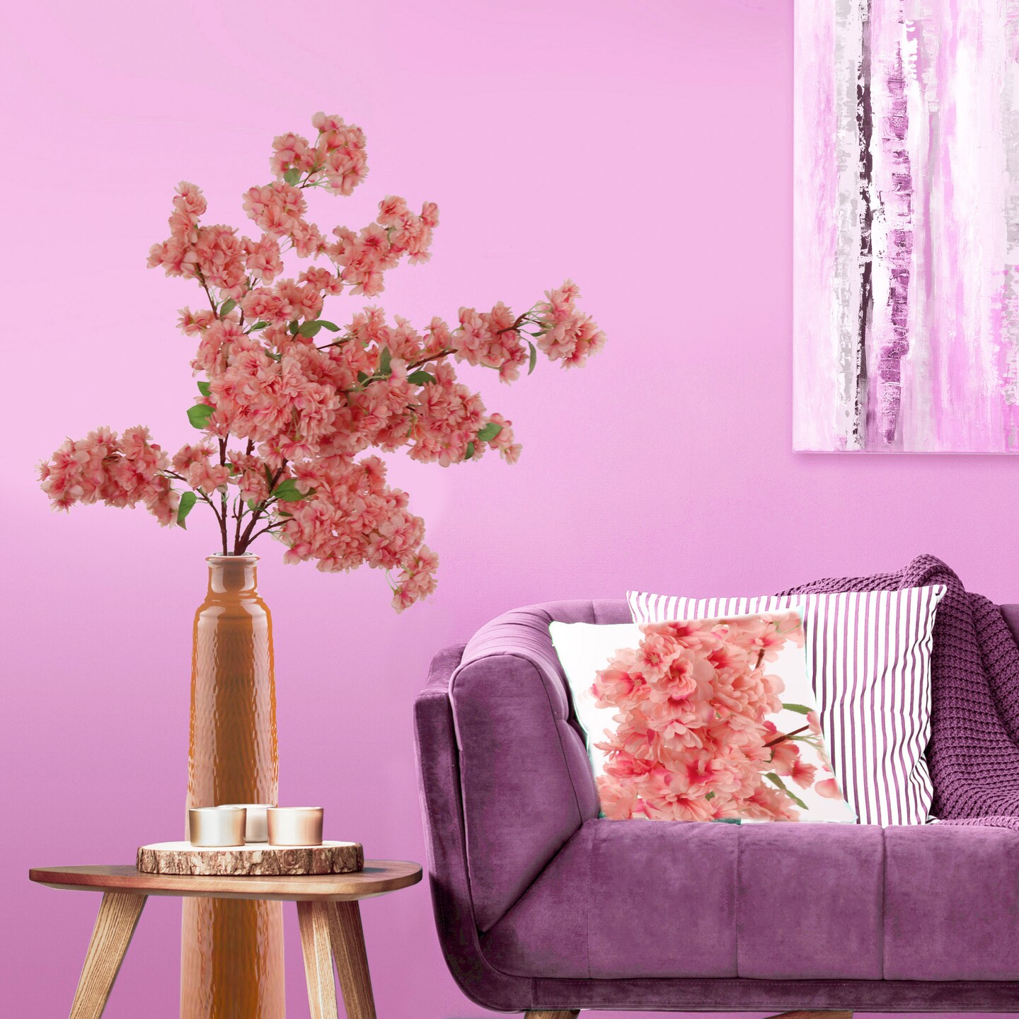 3-Pack Pink Cherry Blossom Stems - Silk Flowers for Elegant Floral Arrangements, Bouquets & Home Decor, Perfect for Weddings & Events, Floral Home by Artificial Flowers