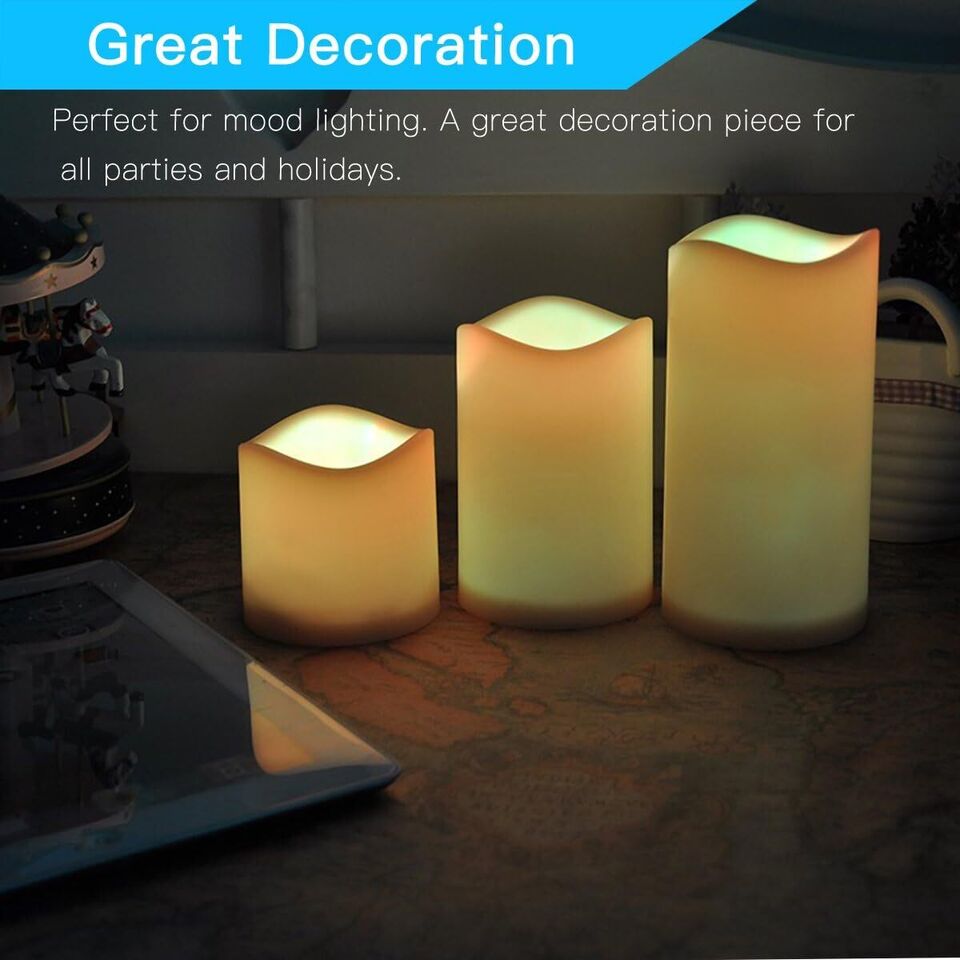 Set of 3 Flameless LED Candles Flickering LED