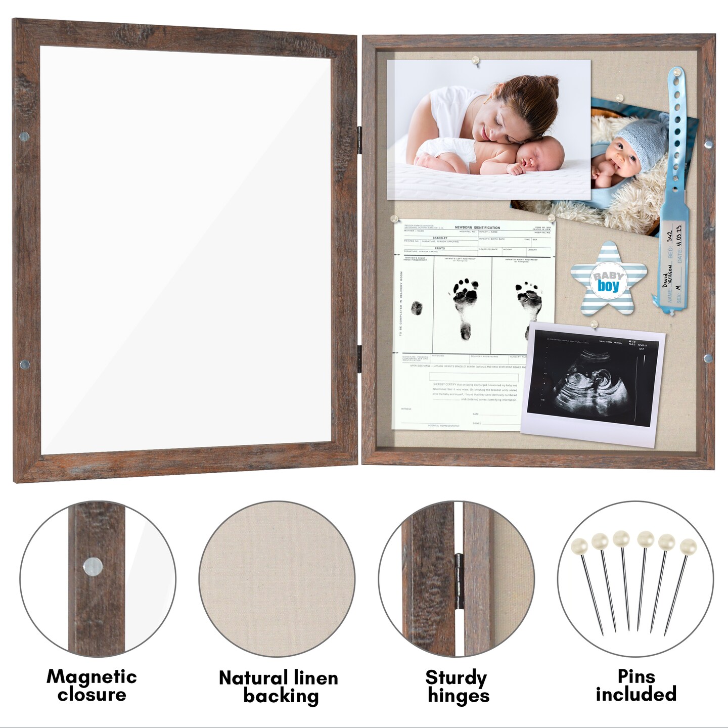 Americanflat Front Loading Shadow Box Frame - 1.5 Interior Depth for Memorabilia - Display Case for Keepsakes - Magnetic Closure - Includes Pins to Secure Items - Hanging Hardware