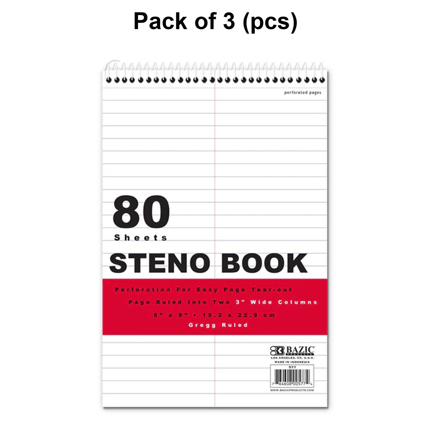 Steno Book Ruled White Paper Gregg 6&#x22; X 9&#x22; 80 Ct | MINA&#xAE;