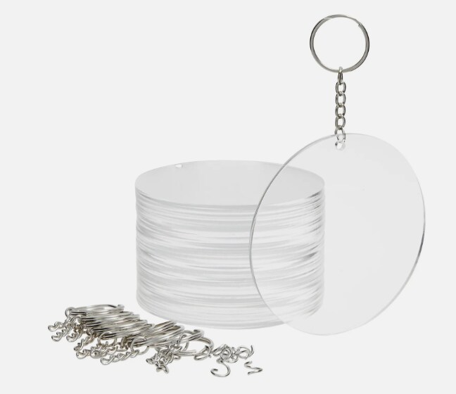 20 pcs Acrylic Circle Disc Keychain Blank with Metal Rings Bulk