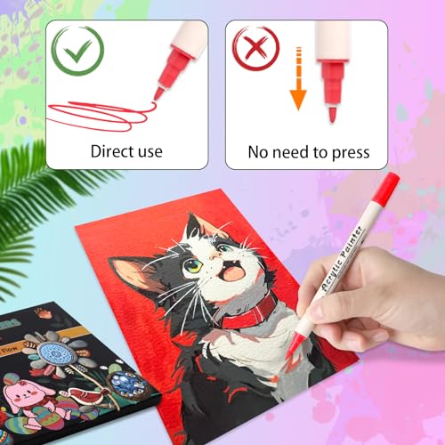 18 Colors Dual Tip Acrylic Paint Pens, Paint Pens Paint Markers With Extra Fine Tip and Brush Tip for Wood, Rock, Plastic, Glass, Ceramic, Canvas, Paper.Paint Markers for DIY Craft and Gifts.