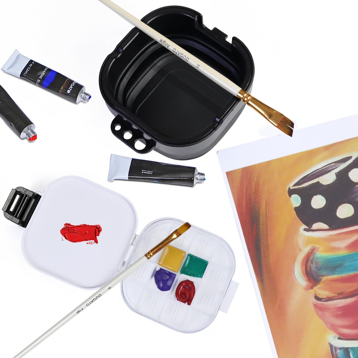 16 Well Empty Paint Organizer with Airtight Preservation, Each Cell Holds Up to 8ml of Paint Color for Easy Transportation, Small Lid Palette for Watercolor Gouache Acrylic Paint (Black)