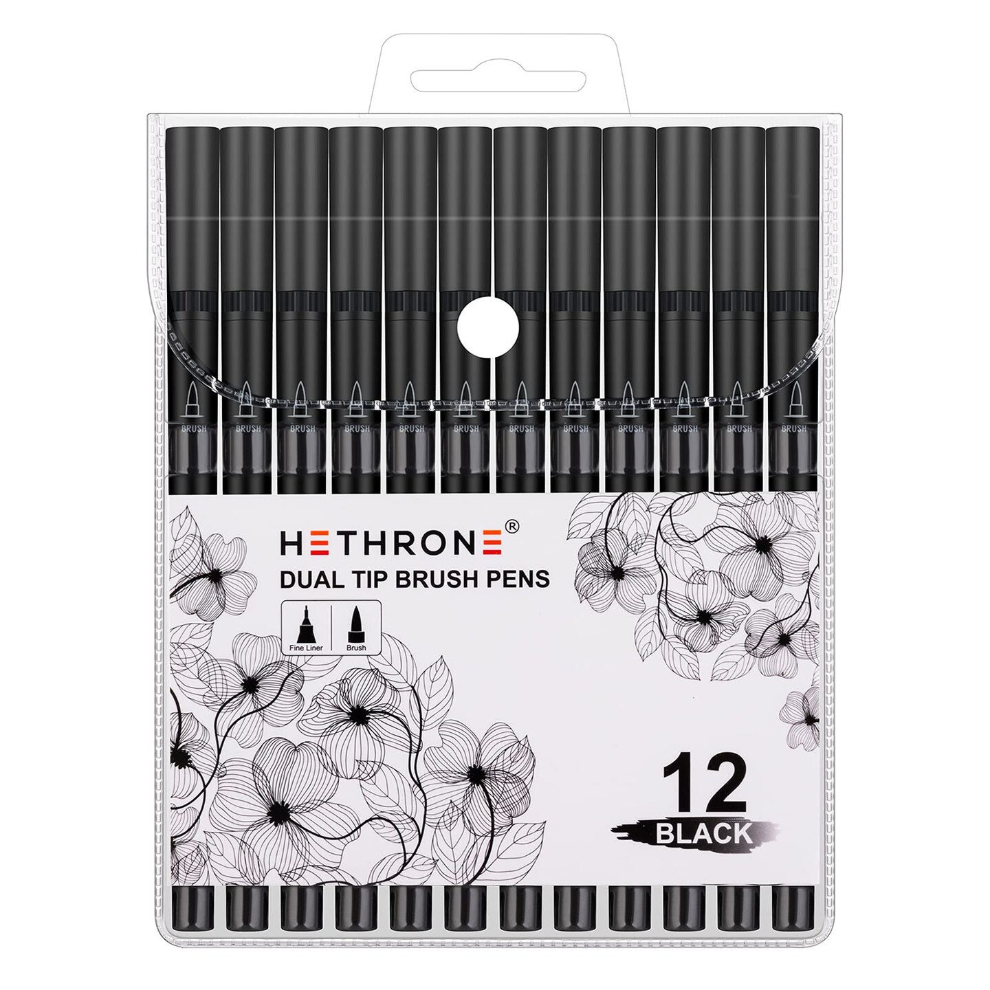 12 Pack Black Markers for Drawing - Marker Pens Brush Pens for Artists Felt Tip Pens Calligraphy Pens