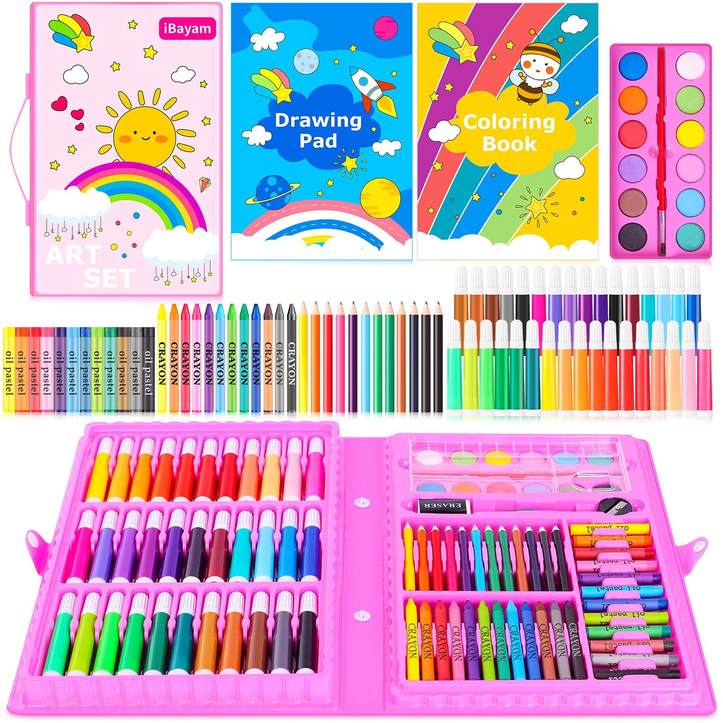 149 Pieces Drawing Kit Painting Art Set Art Kits Gifts Box, Arts and Crafts for Kids Girls Boys, with Coloring Book, Crayons, Pastels, Pencils, Watercolor Pens (Pink)