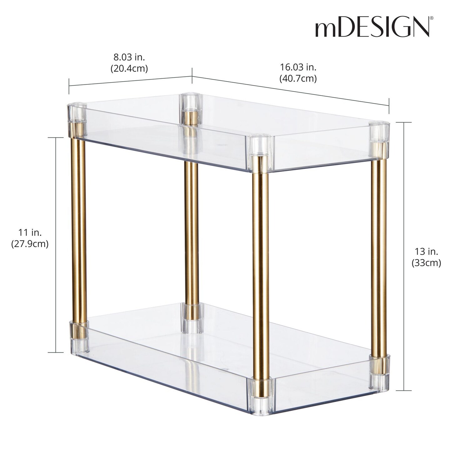 mDesign Slim 2-Tier Household Stackable Storage Shelf Organizer