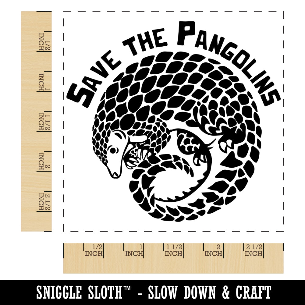Save the Pangolins Endangered Species Square Rubber Stamp for Stamping Crafting