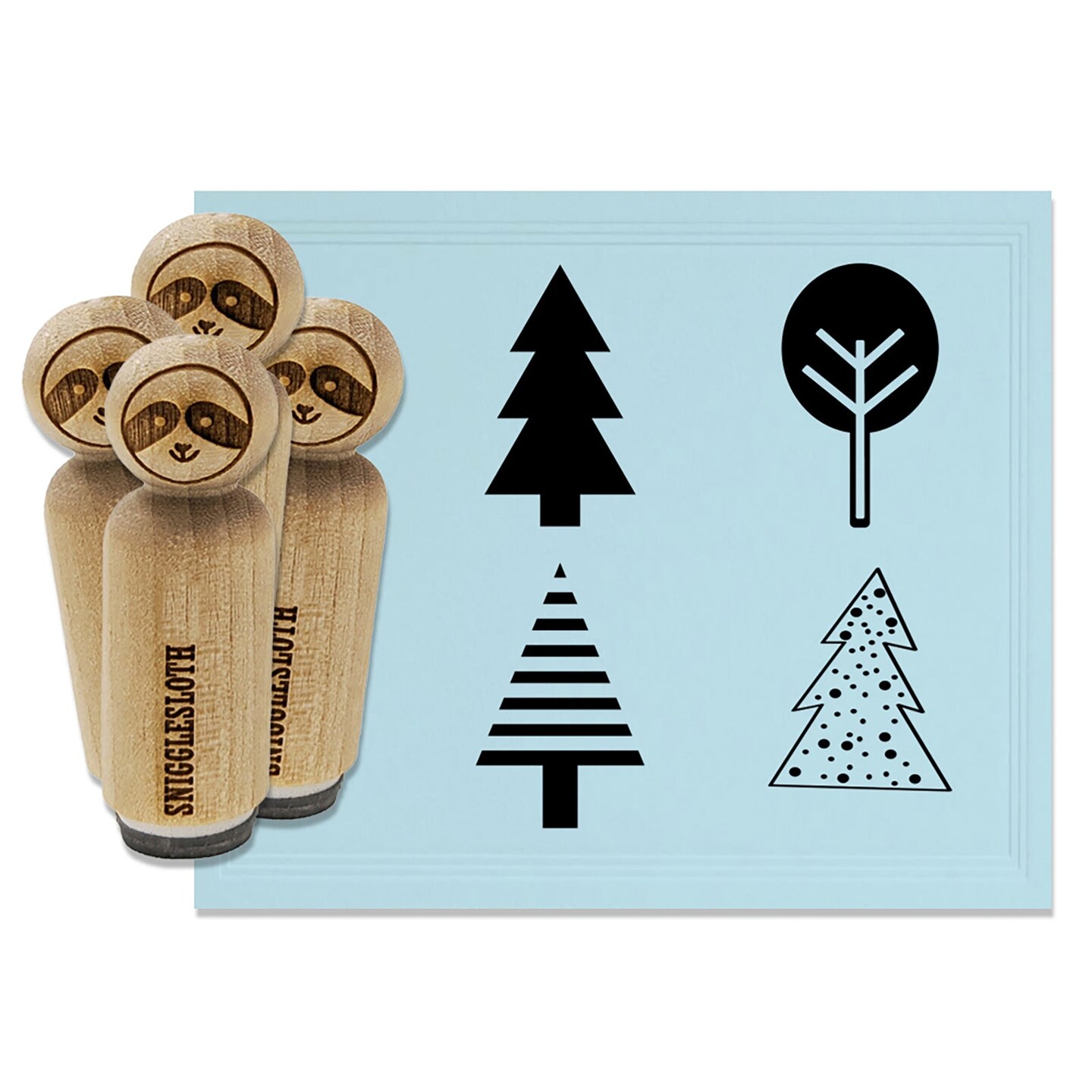 Tree Cute Pine Striped Woodland Rubber Stamp Set for Stamping Crafting Planners