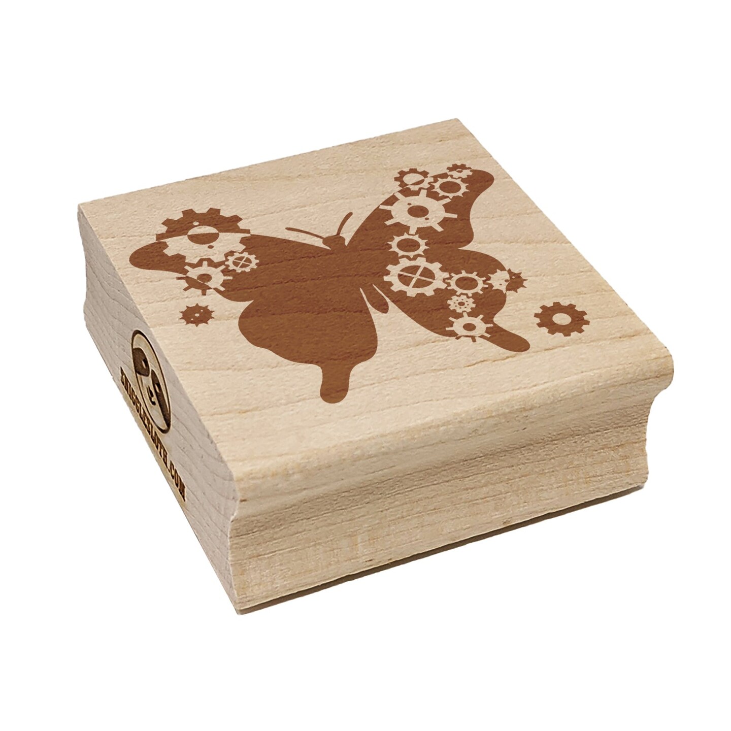 Butterfly Silhouette With Asymmetrical Steampunk Gears Square Rubber Stamp for Stamping Crafting