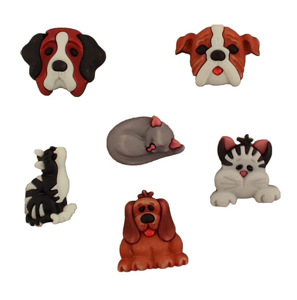 Buttons Galore and More Pet Buttons for Sewing and Craft - Raining Cats and Dogs - 18 Buttons