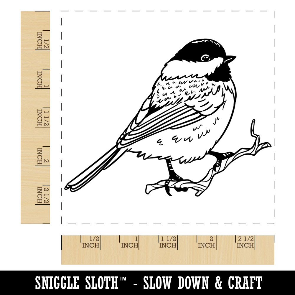 Black-Capped Chickadee Bird on Branch Square Rubber Stamp for Stamping Crafting