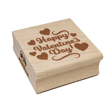 Happy Valentine&#x27;s Day with Hearts Square Rubber Stamp for Stamping Crafting