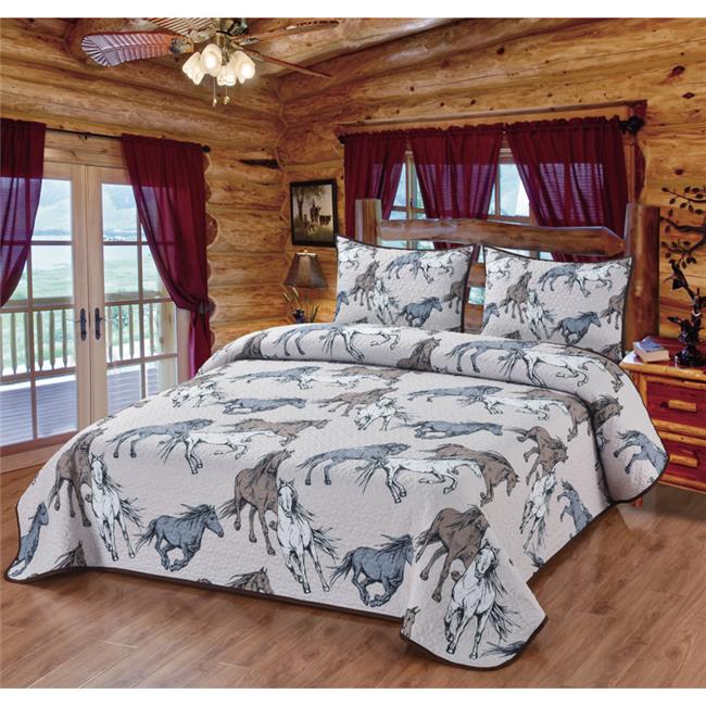 De Leon Collections 63664 Drawn Wild Horses Quilt Quilted Bedding Set