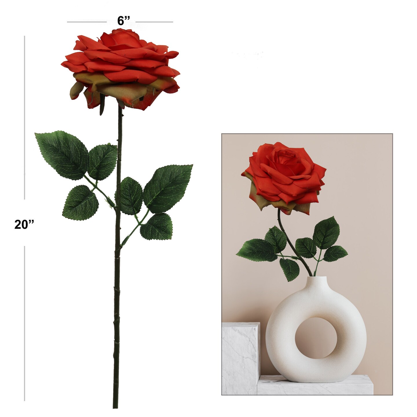 Vivid 20&#x22; Orange Open Rose Silk Flowers Set of 12 - Eye-Catching 6&#x22; Diameter Lifelike Blossoms for Home D&#xE9;cor, Weddings, and Festive Occasions