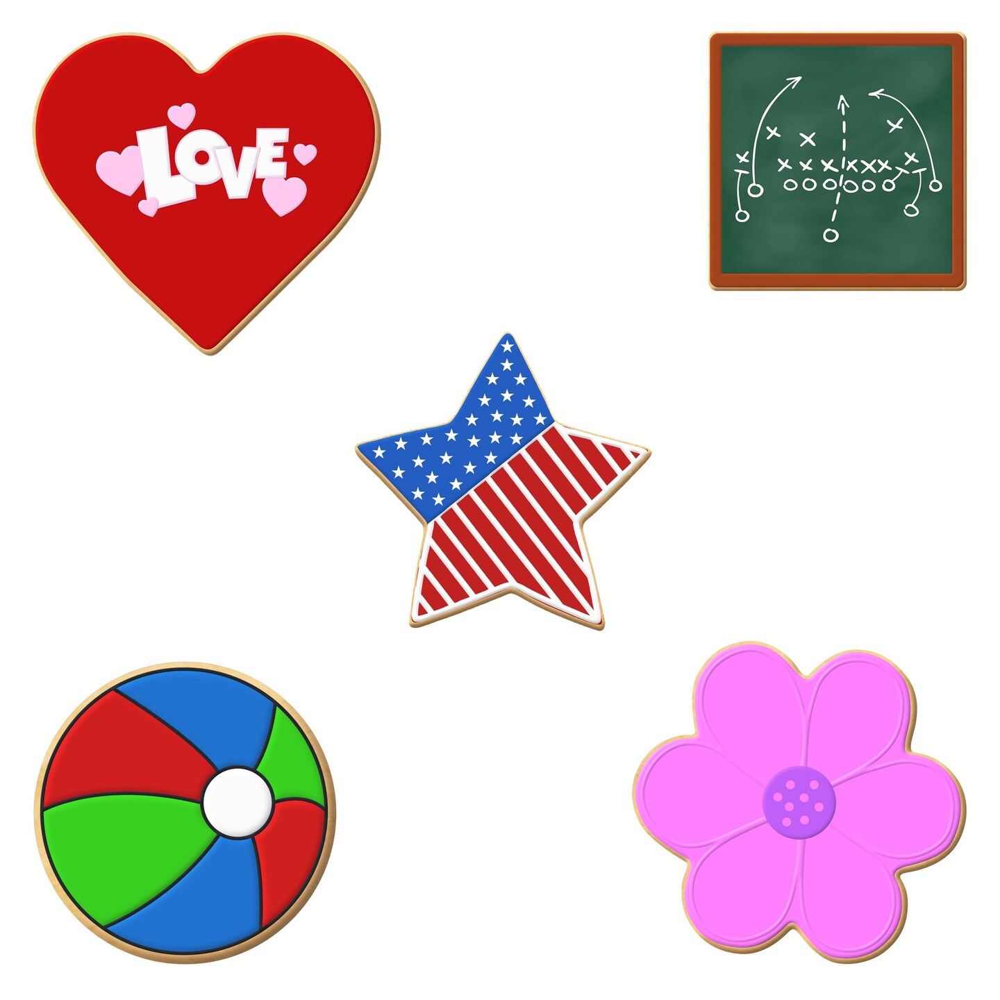 CookieCutter.com Basic General Cookie Cutter 5 Pc Set 3-3.75 in Heart Star Tin Plate Steel USA