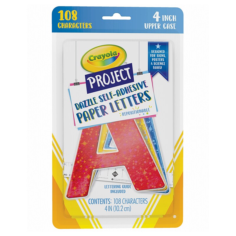 Self-Adhesive Paper Letters, Assorted Dazzle Colors, 4", 108 Characters