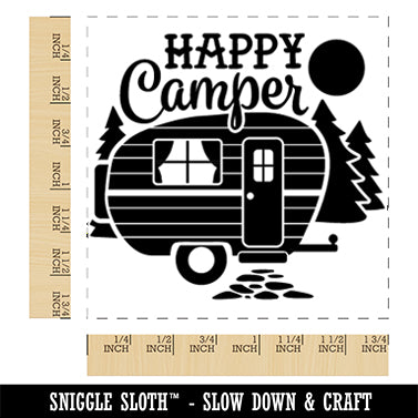Happy Camper Trailer Camping Square Rubber Stamp for Stamping Crafting