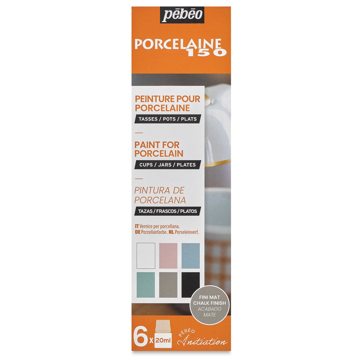 Pebeo Porcelaine 150 Paints - Chalk Colors, Set of 6, 20 ml bottle