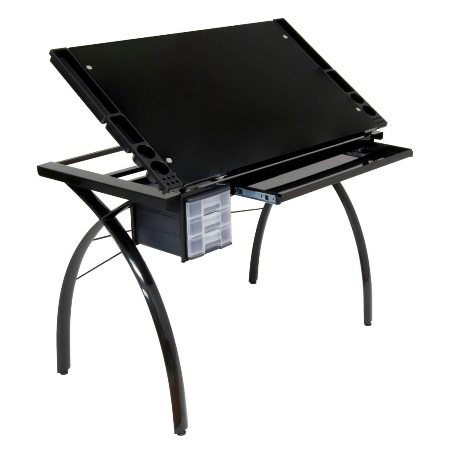 Futura Craft/Drawing Table With Adjustable Top In Black / Black Glass