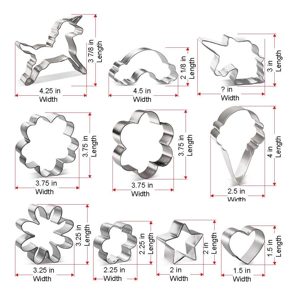 CookieCutter.Com Unicorn Birthday Baby Shower Cookie Cutter 10 Pc Set HS0456 with Recipe Card. USA Made