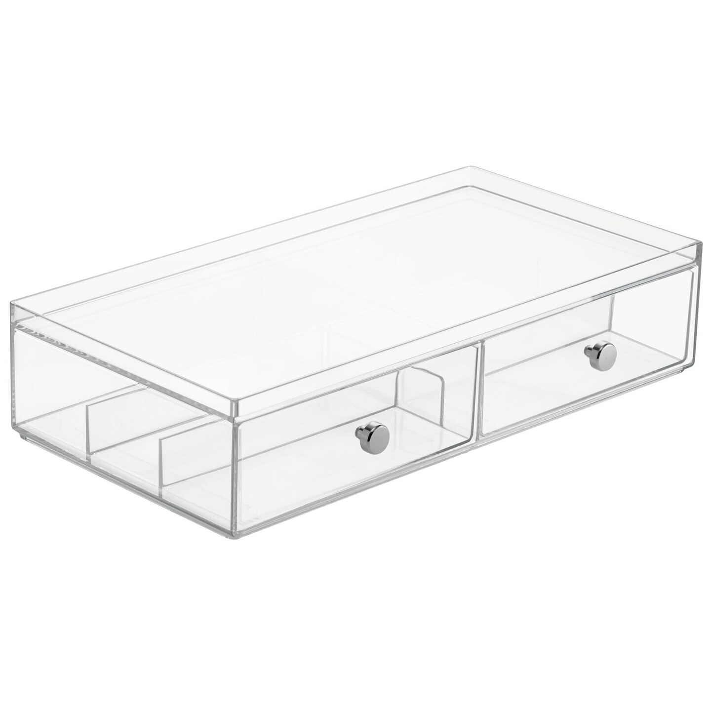 mDesign Wide Plastic Stackable Glasses Organizer Box with 2 Drawers