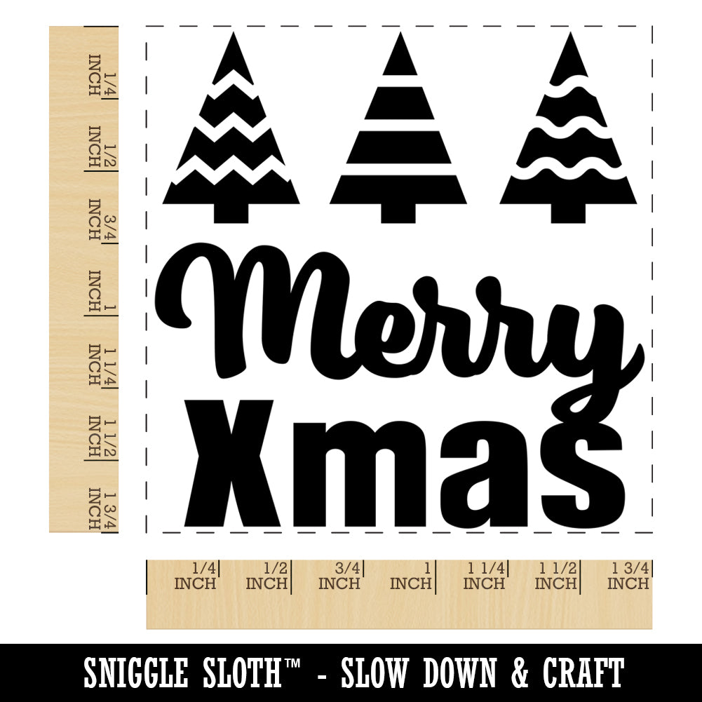 Merry Xmas Christmas Trees Square Rubber Stamp for Stamping Crafting
