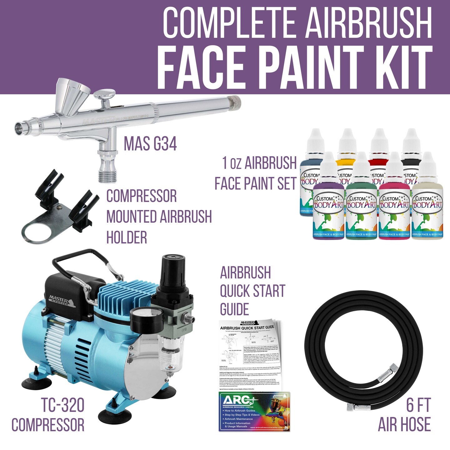 Airbrushing System Kit with 8 Color WaterBased Face & Body Art Paint