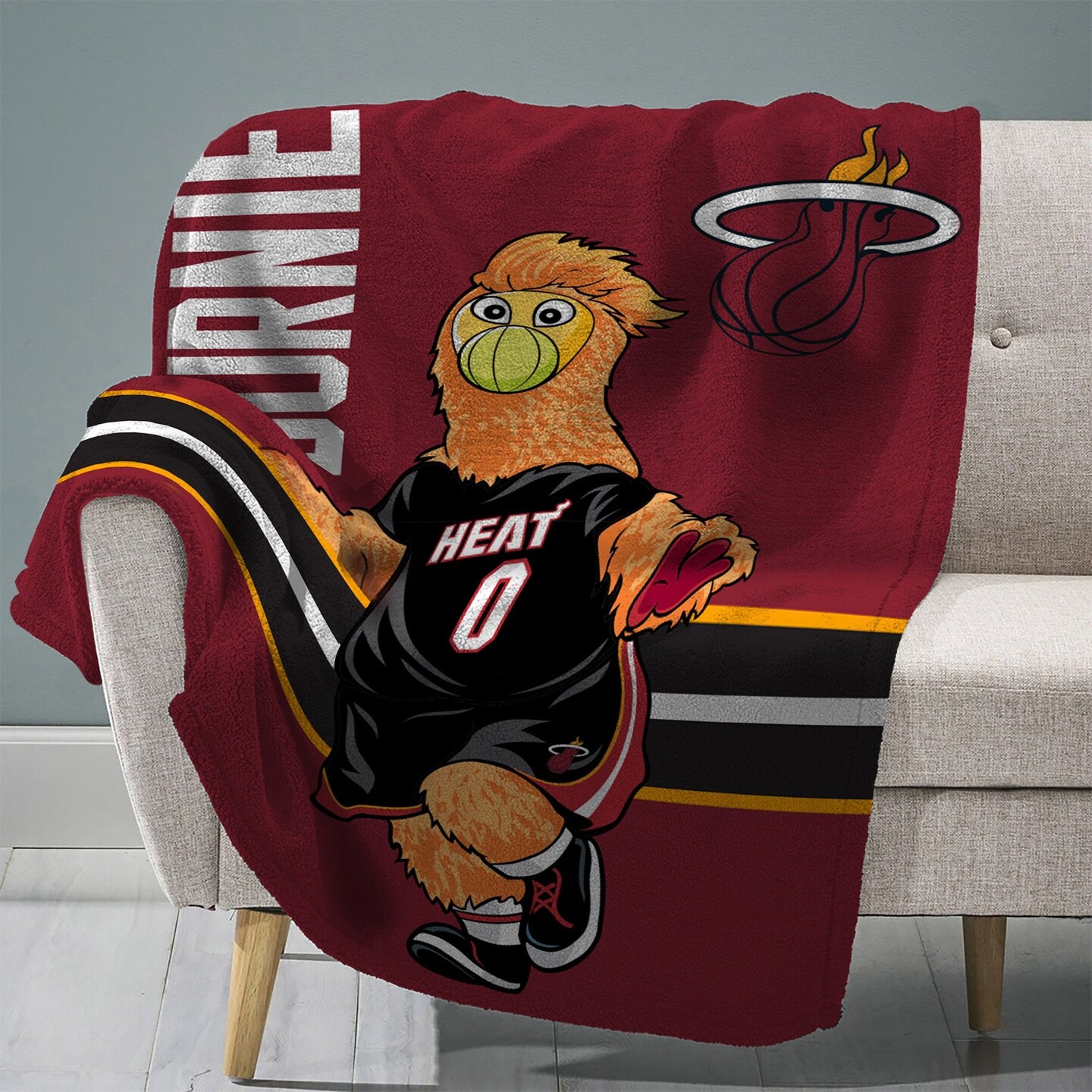 Sleep Squad Miami Heat Burnie Mascot 60&#x201D; x 80&#x201D; Raschel Plush Blanket