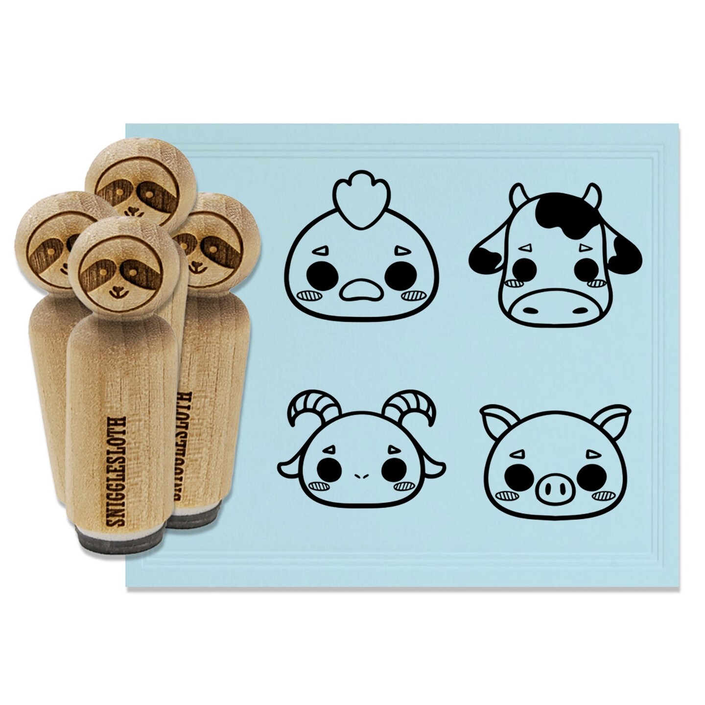 Cute Kawaii Style Farm Animals Goat Pig Chicken Cow Rubber Stamp Set for Stamping Crafting Planners