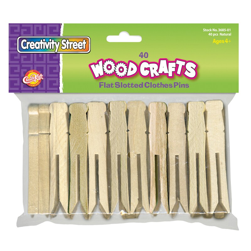 Flat Slotted Clothespins, Natural, 3.75&#x22;, 40 Pieces