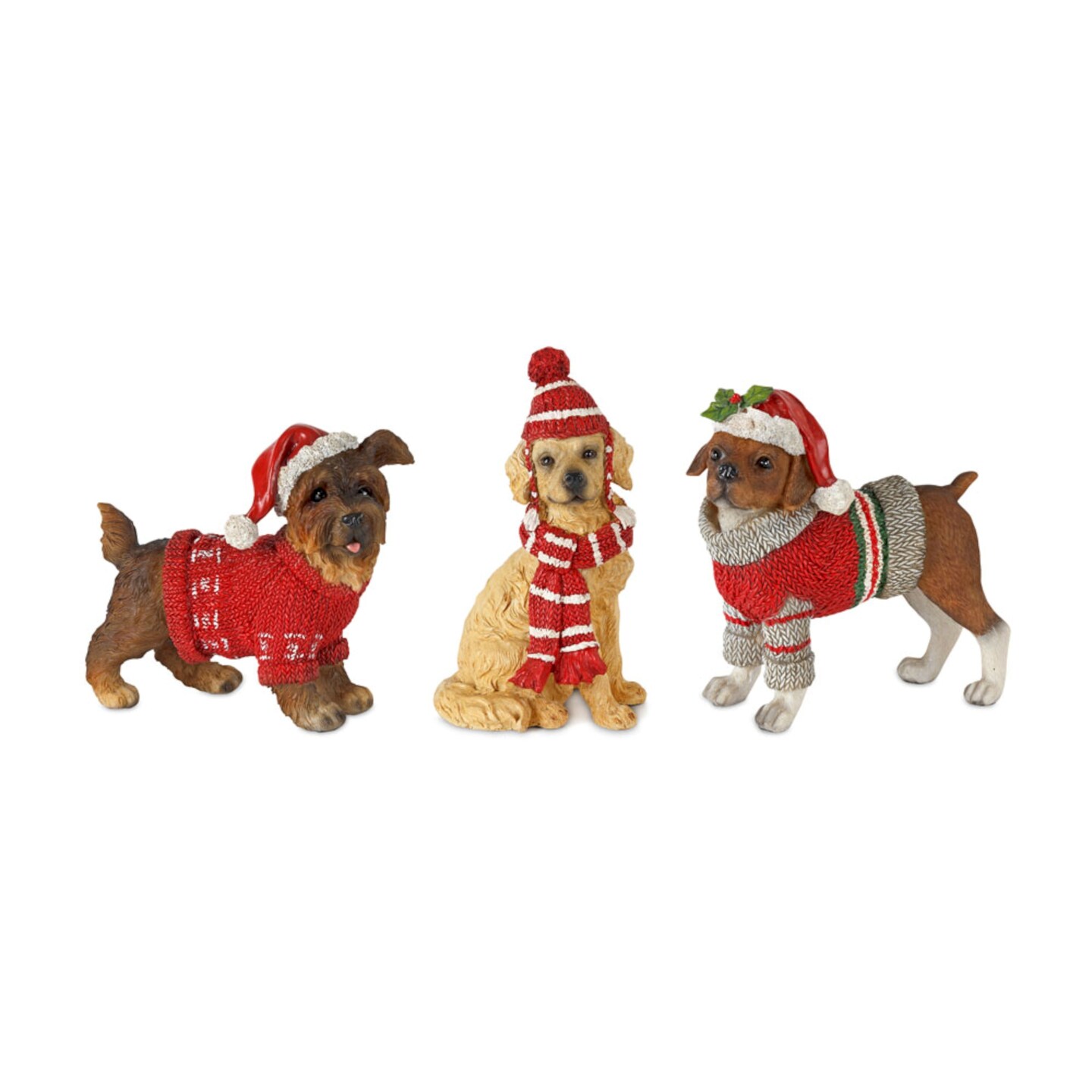 Melrose Winter Dog Christmas Figurines - 6" - Red and Brown - Set of 6