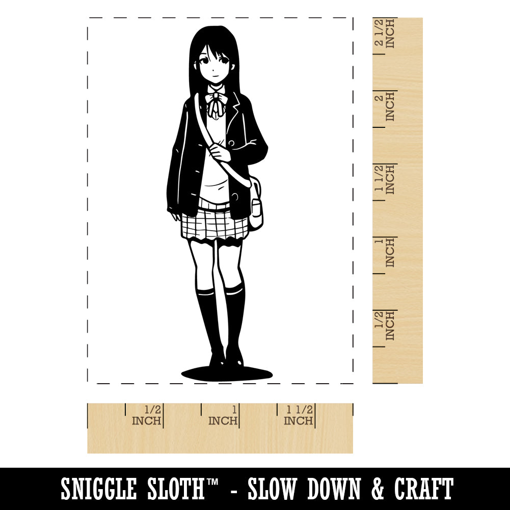 Anime School Girl Student Rectangle Rubber Stamp for Stamping Crafting