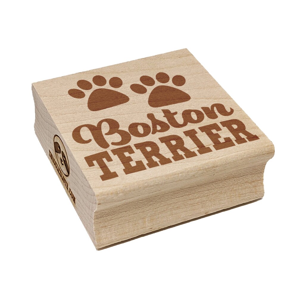 Boston Terrier Dog Paw Prints Fun Text Square Rubber Stamp for Stamping Crafting