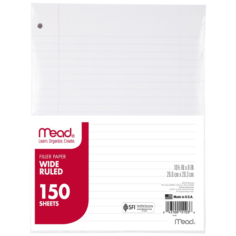 Notebook Filler Paper, Wide Ruled, 150 Sheets