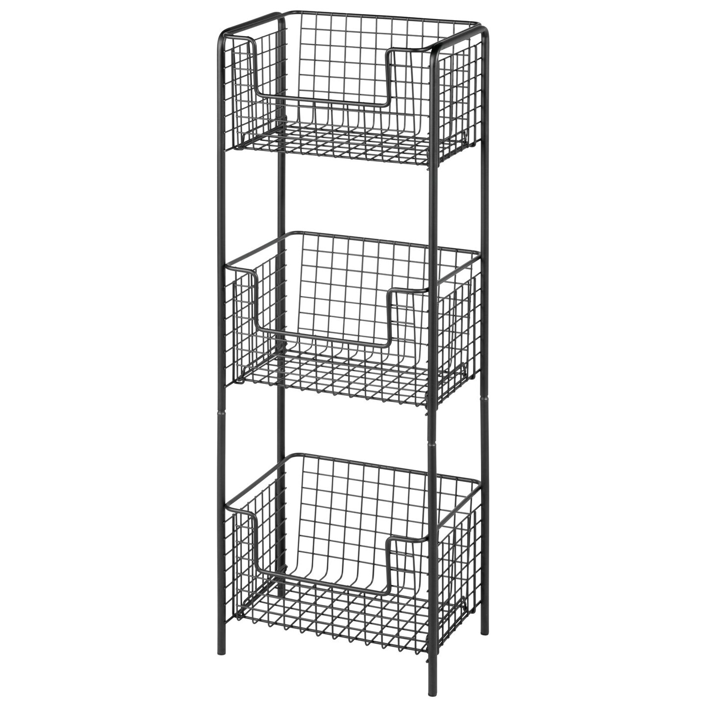 mDesign Steel Freestanding 3-Tier Storage Organizer Tower with Baskets
