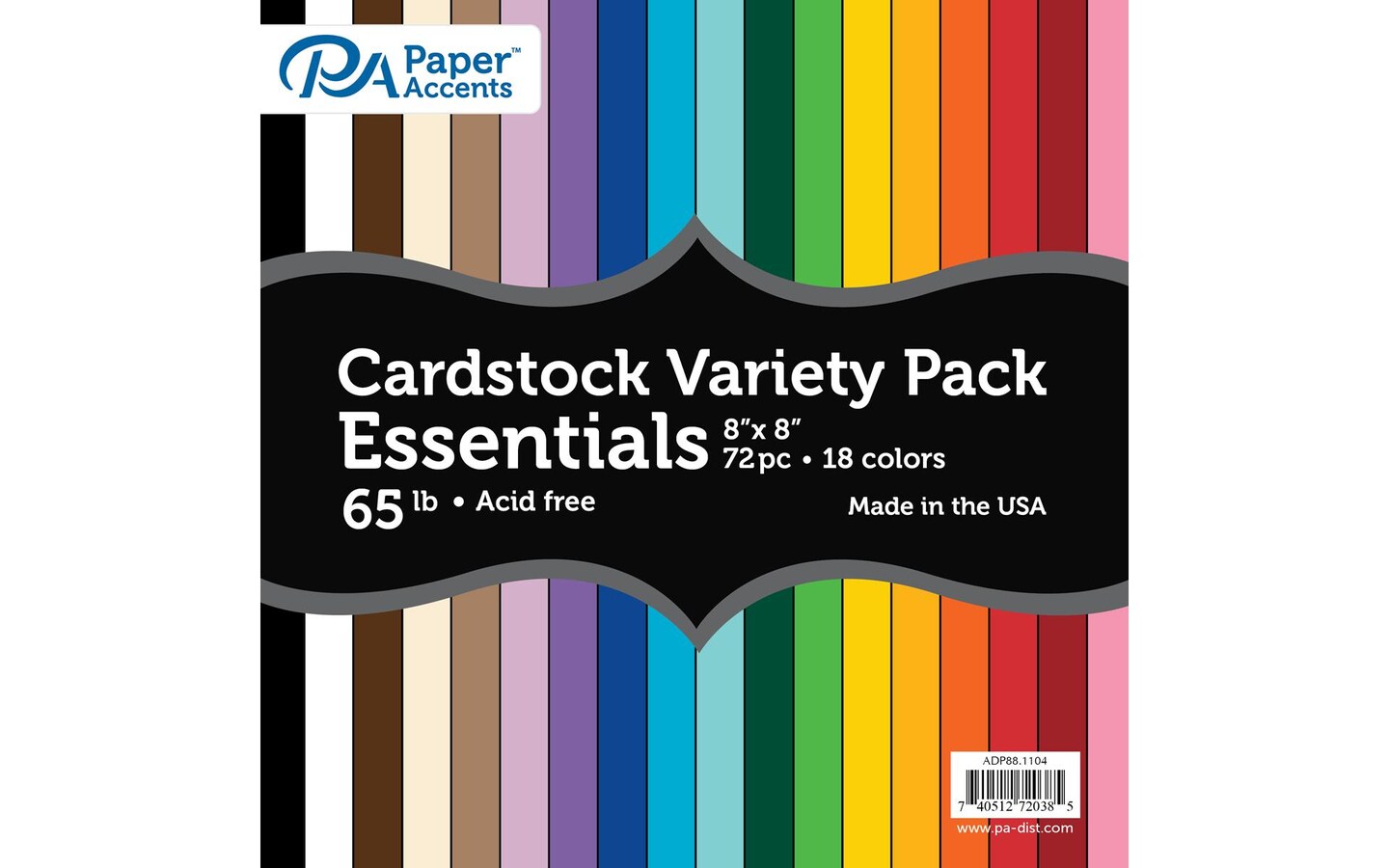 Variety Pack 8x8 72pc 65lb Essential Cardstock