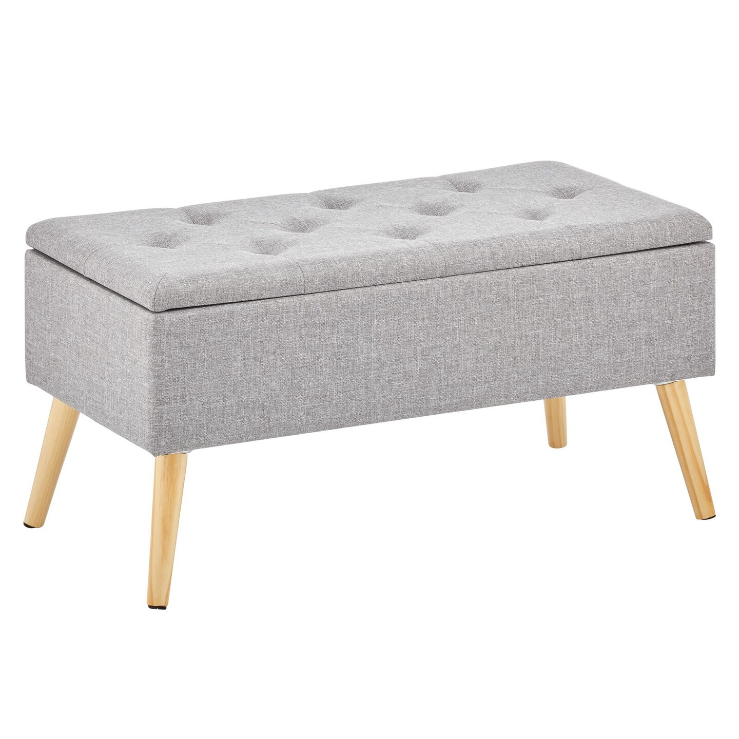 mDesign Long Tufted Rectangle Storage Bench with Hinge Lid, Wood Legs