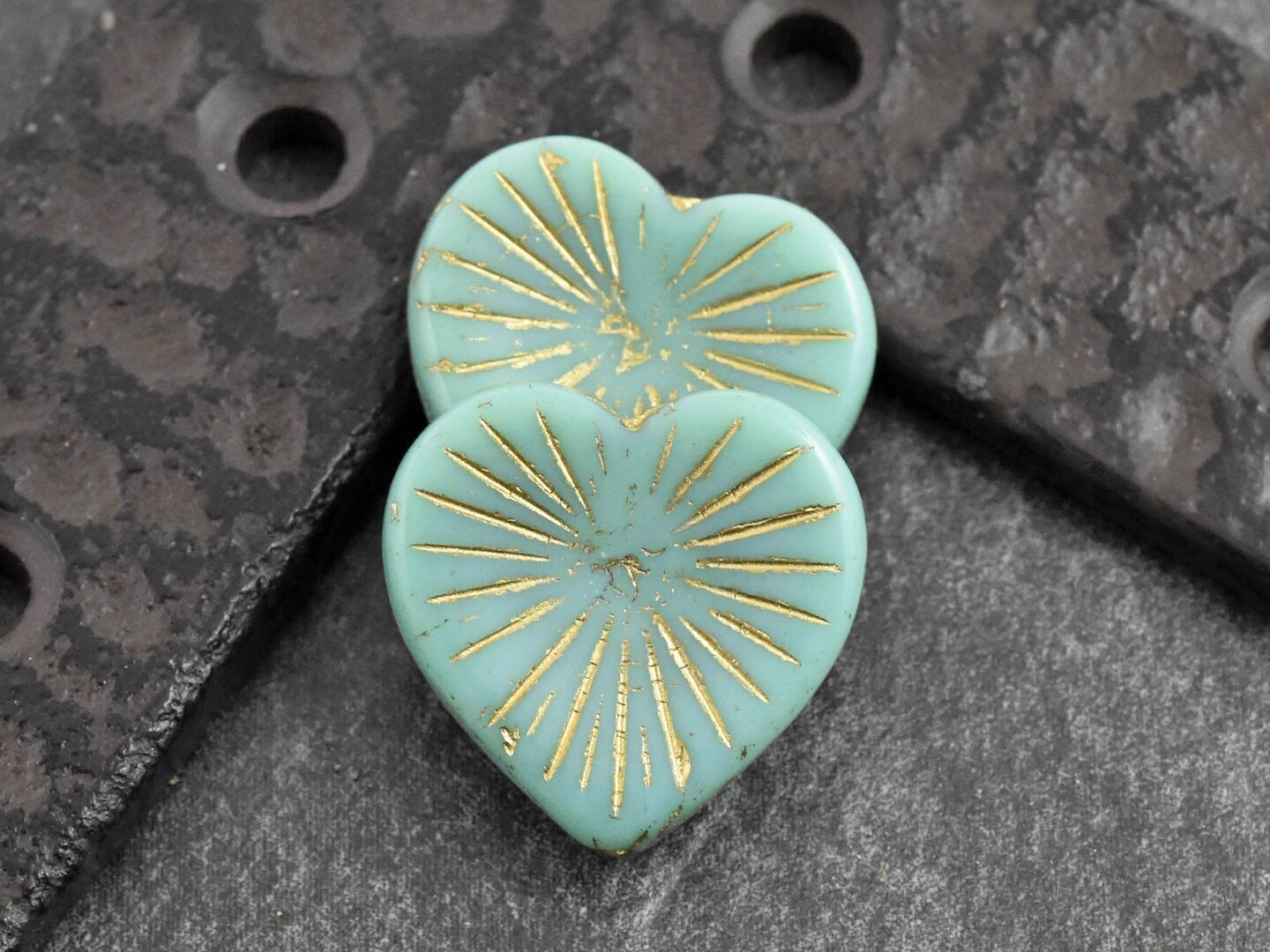 *4* 22mm Bronze Washed Opaque Turquoise Heart Beads